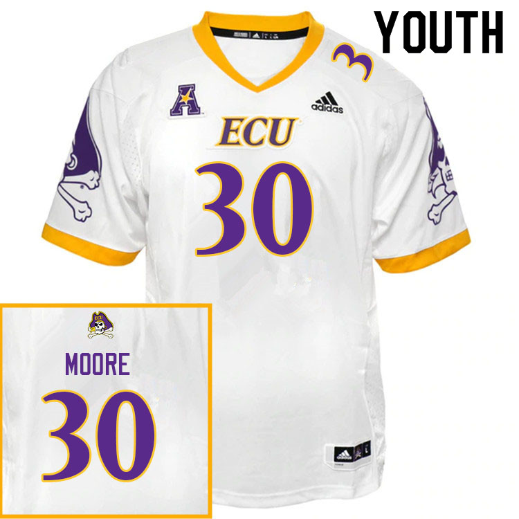 Youth #30 Cameron Moore ECU Pirates College Football Jerseys Sale-White